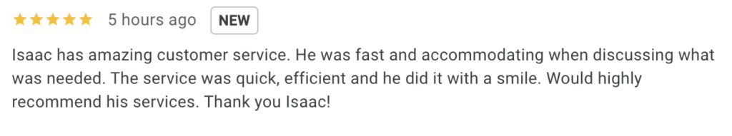 Positive review for haul helper: "Isaac has amazing customer service. He was fast and accommodating when discussing what was needed. The service was quick, efficient and he did it with a smile. Would highly recommend his services. Thank you Isaac!"